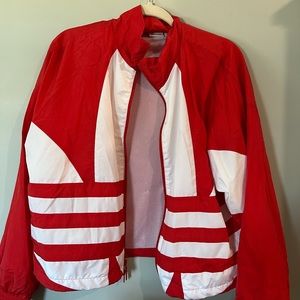 Adidas tracksuit in orange/red top is size L bottoms size M